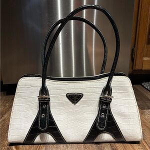 Prada Replica Black and White Croc-Embossed Shoulder Bag
